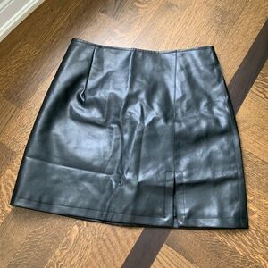 Faux Leather Black Short Skirt Front Slit High Waist Women’s Plus Size 2XL